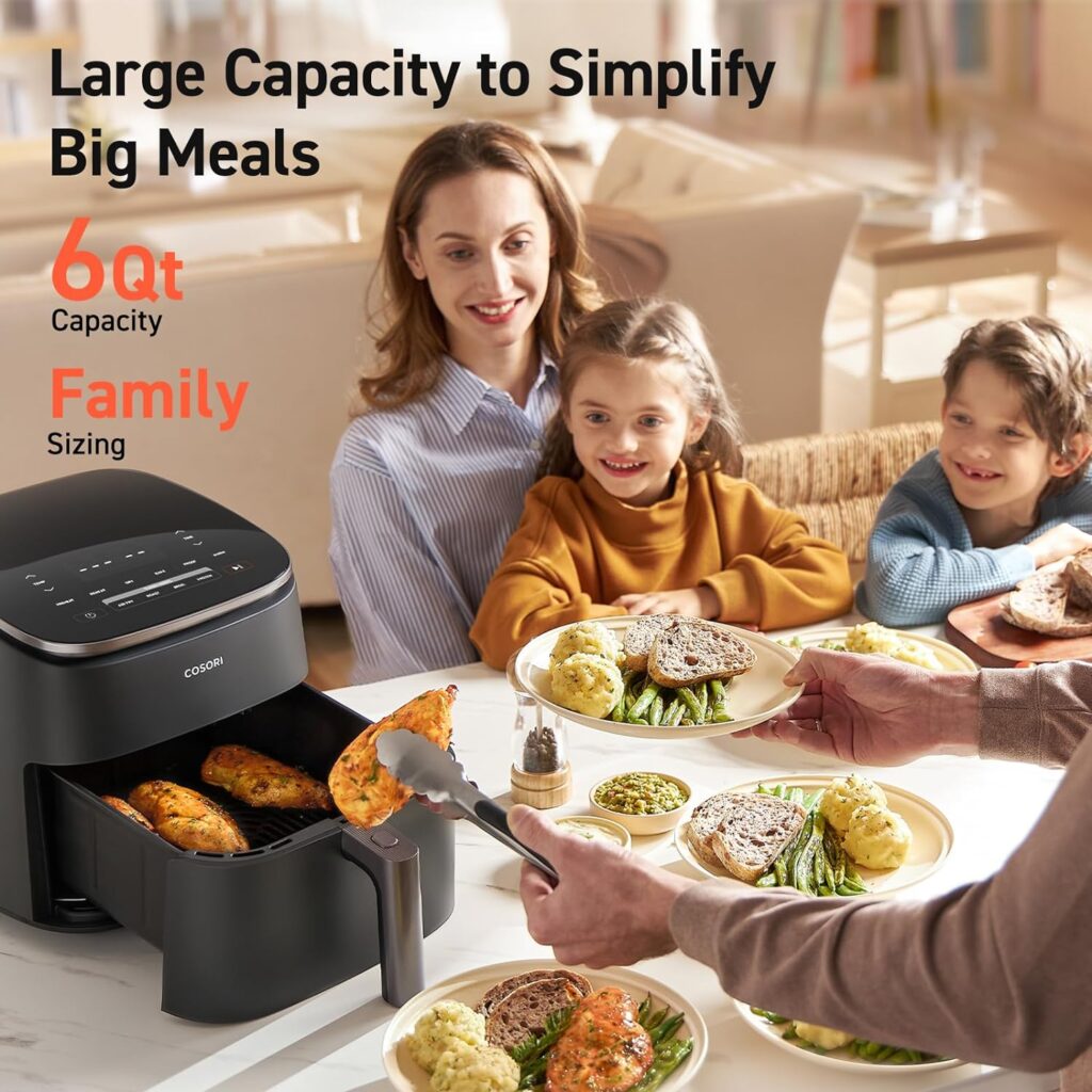 COSORI Air Fryer TurboBlaze 6Qt, 9-in-1 Airfryer, 5 Speeds Dry, Roast, Proof, 15-MINS In-App Recipes, Compact, Quickly Cook, 95% Less Oil for Healthy Meals, Easy Clean, Dark Gray