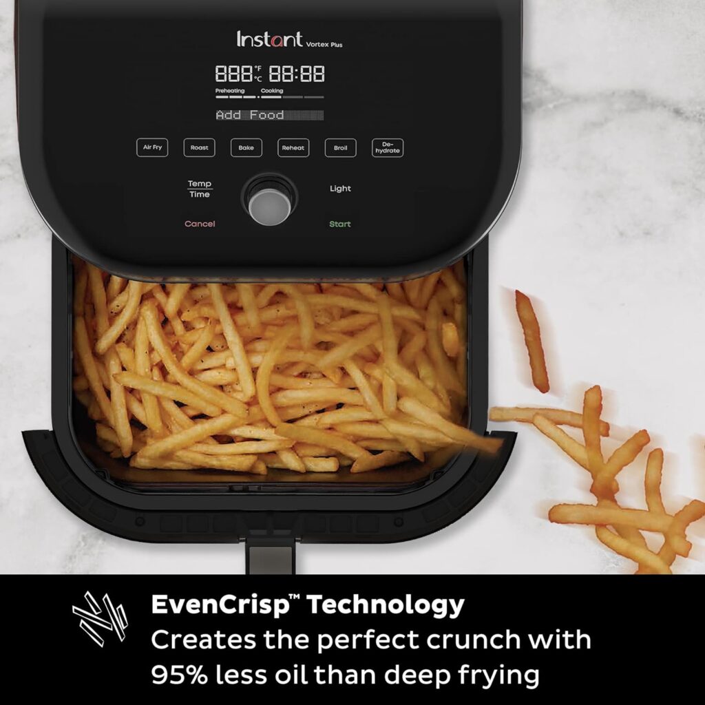 Instant Vortex Plus 6QT Air Fryer with Odor Erase Technology, 6-in-1 Functions that Crisps, Roasts, Broils, Dehydrates, Bakes  Reheats, 100+In-App Recipes, from the Makers of Instant Pot,1700W,Black