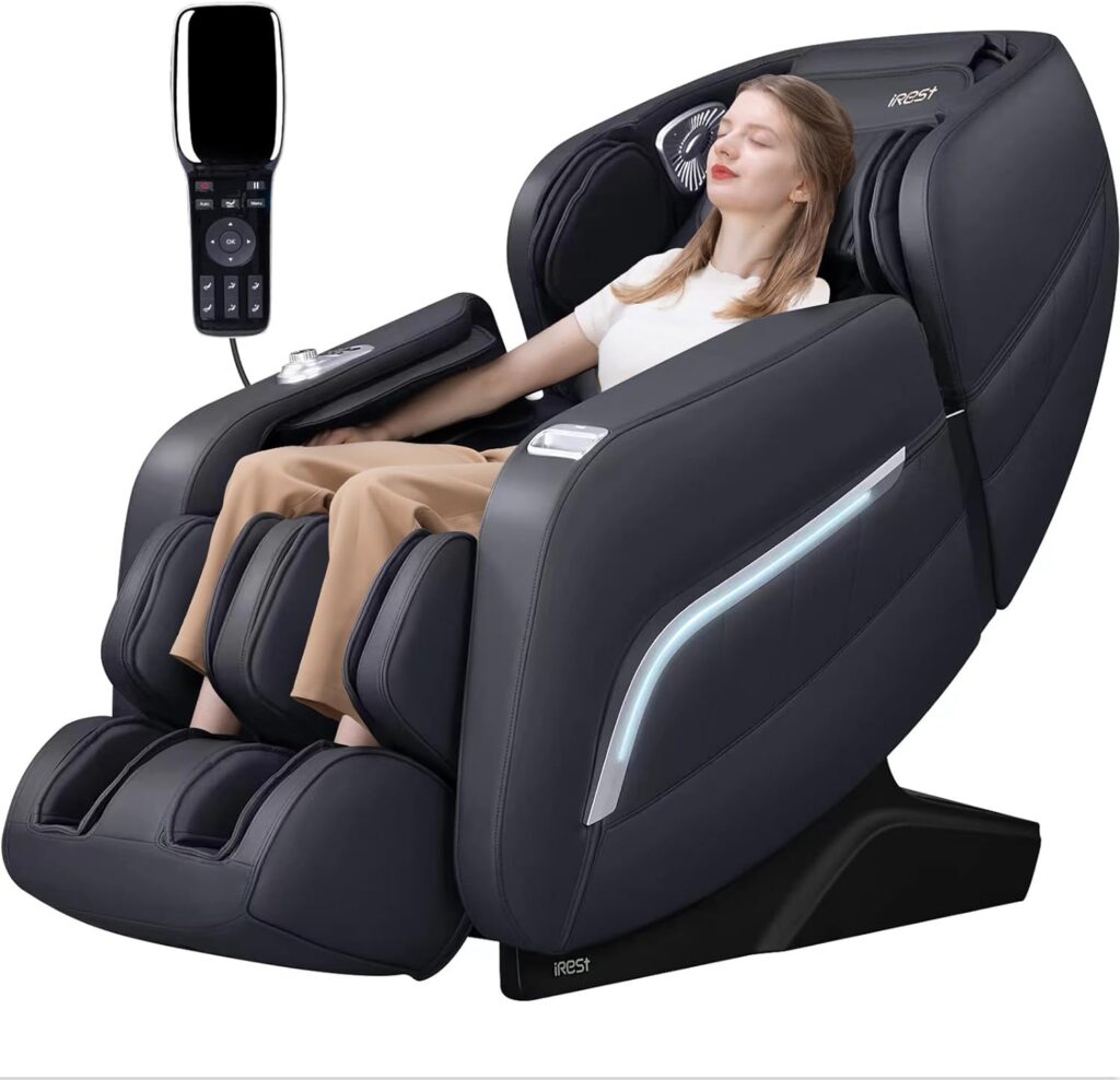 iRest Massage Chair, Full Body Zero Gravity Recliner with AI Voice Control, SL Track, Bluetooth, Yoga Stretching, Foot Rollers, Airbags, Heating (Black)