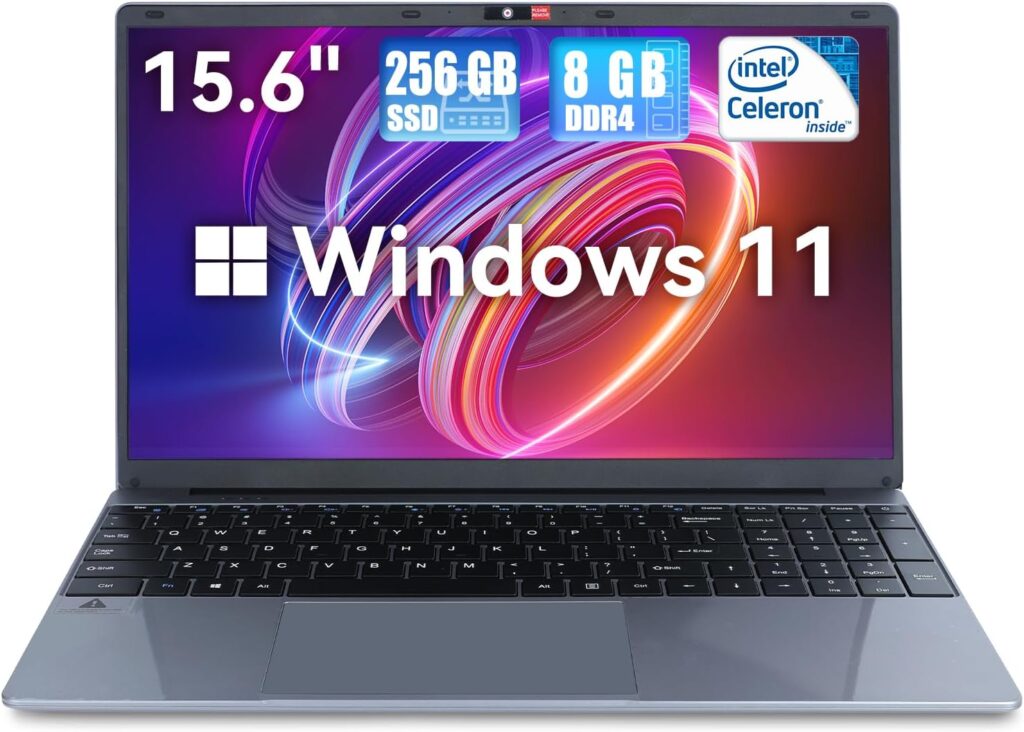 Laptop Computer, 15.6 Laptops, Intel Celeron Quad-Core Processors, 8GB RAM 256GB ROM, 1366 * 768 IPS, Large Battery Capacity, WiFi, Bluetooth, Type-C, TF Card