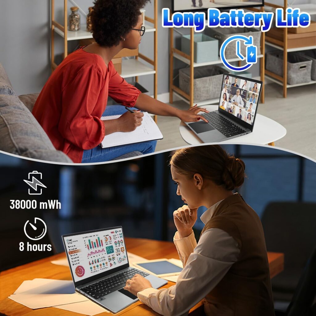 Laptop Computer, 15.6 Laptops, Intel Celeron Quad-Core Processors, 8GB RAM 256GB ROM, 1366 * 768 IPS, Large Battery Capacity, WiFi, Bluetooth, Type-C, TF Card