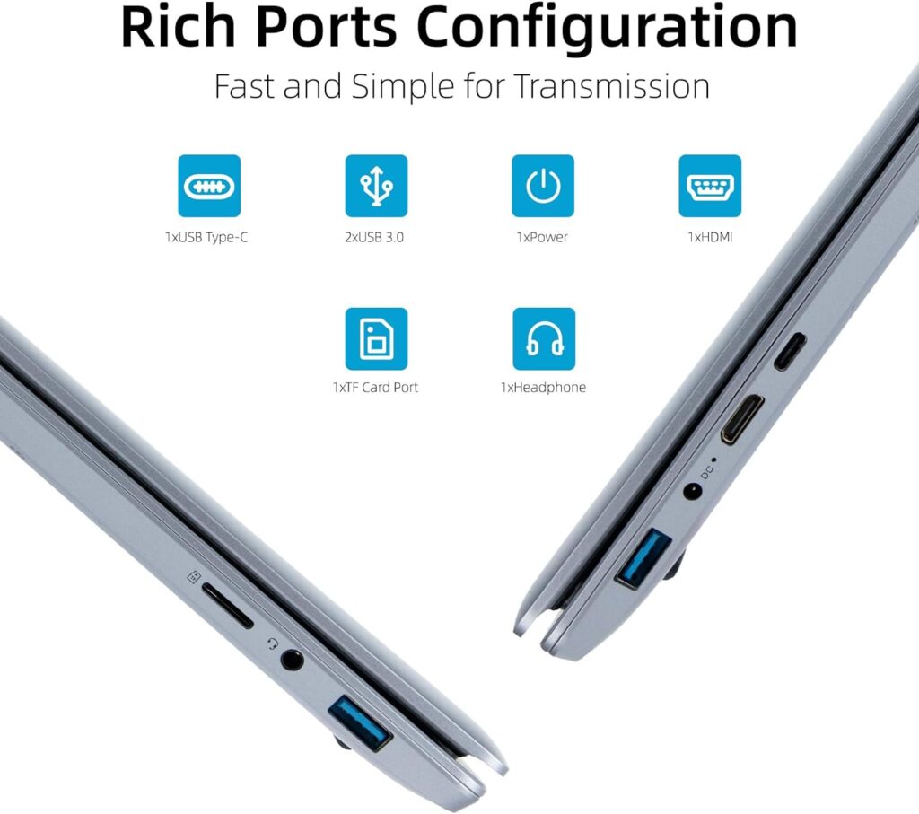 Laptop Computer, 15.6 Laptops, Intel Celeron Quad-Core Processors, 8GB RAM 256GB ROM, 1366 * 768 IPS, Large Battery Capacity, WiFi, Bluetooth, Type-C, TF Card