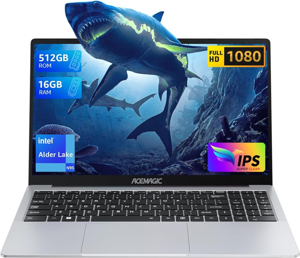 Laptop Computer, Quad-Core Intel N95 Processor, Windows 11 Laptop, 16GB DDR4 512GB SSD,15.6 IPS 1080P Notebook PC, Metal Shell, WiFi, BT5.0, USB3.2, Type_C, 38WH Battery