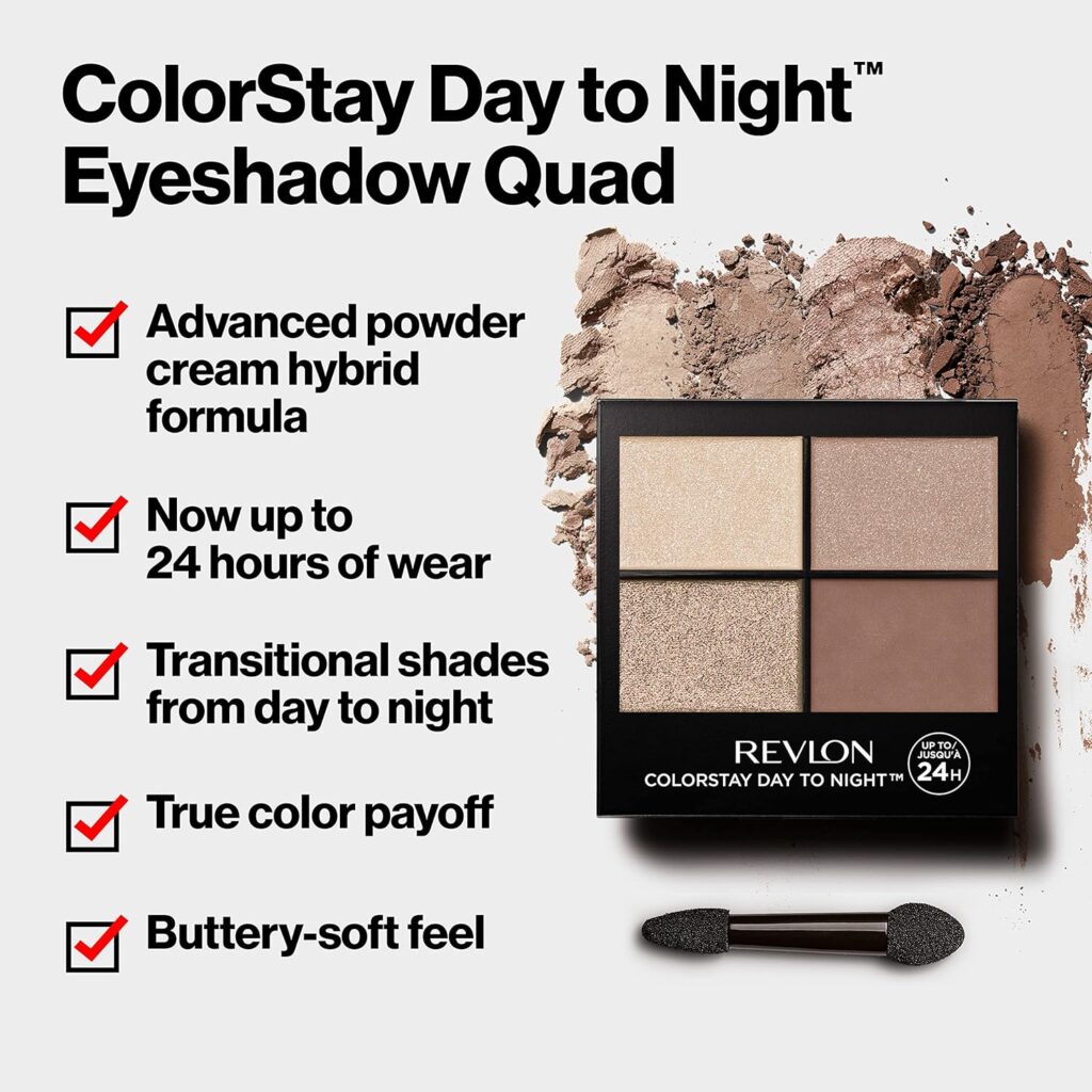 Revlon Eyeshadow Palette, ColorStay Day to Night Up to 24 Hour Eye Makeup, Velvety Pigmented Blendable Matte  Shimmer Finishes, 555 Moonlit, 0.16 Oz