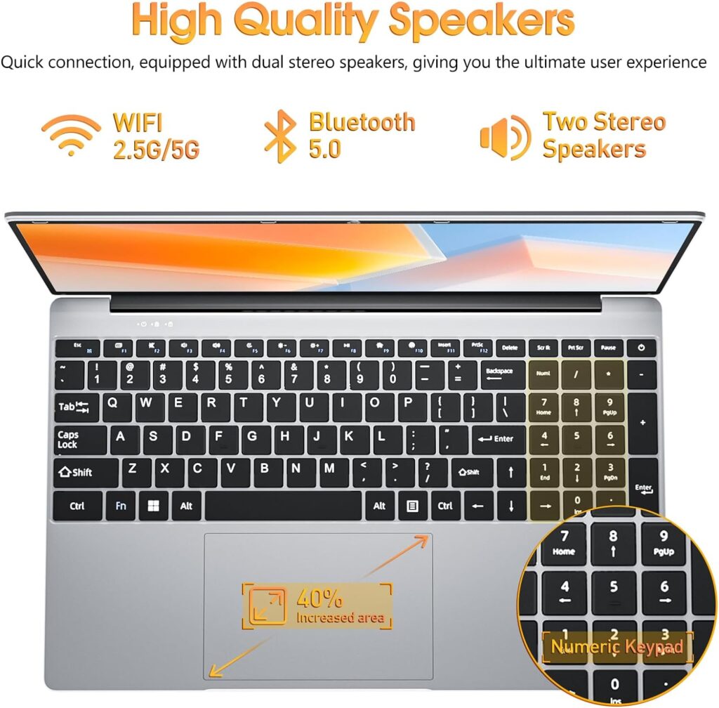 SGIN Laptops, Laptop 15 Inch, 4GB DDR4 128GB SSD Laptops Computer with Intel Core Processor (up to 2.4 GHz), Webcam, Type-C, Mini HDMI, USB3.0, Dual WiFi, 7000mAh, Numeric Keypad