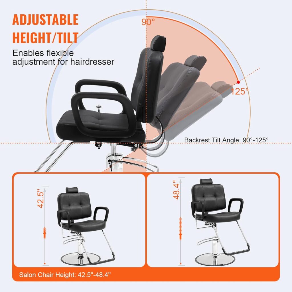 VEVOR Hydraulic Barber Chair 360° Swivel 90°-125° Reclining for Hair Stylist, Max Load Weight 330 lbs, Beauty Salon Equipment, Black