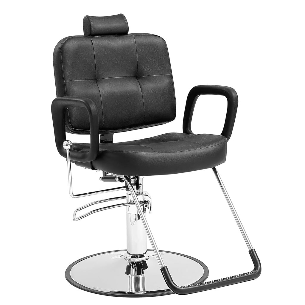 VEVOR Hydraulic Barber Chair 360° Swivel 90°-125° Reclining for Hair Stylist, Max Load Weight 330 lbs, Beauty Salon Equipment, Black