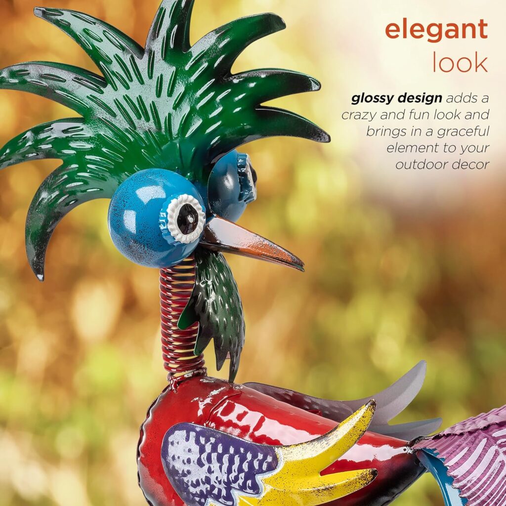 Alpine Corporation 19 Tall Indoor/Outdoor Wild Tropical Metal Rooster Yard Statue Decoration, Multicolor