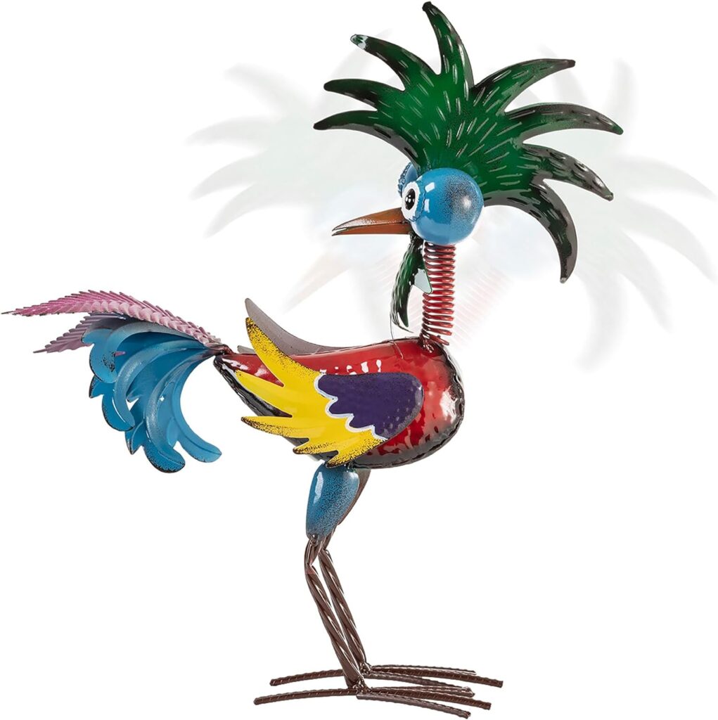 Alpine Corporation 19 Tall Indoor/Outdoor Wild Tropical Metal Rooster Yard Statue Decoration, Multicolor