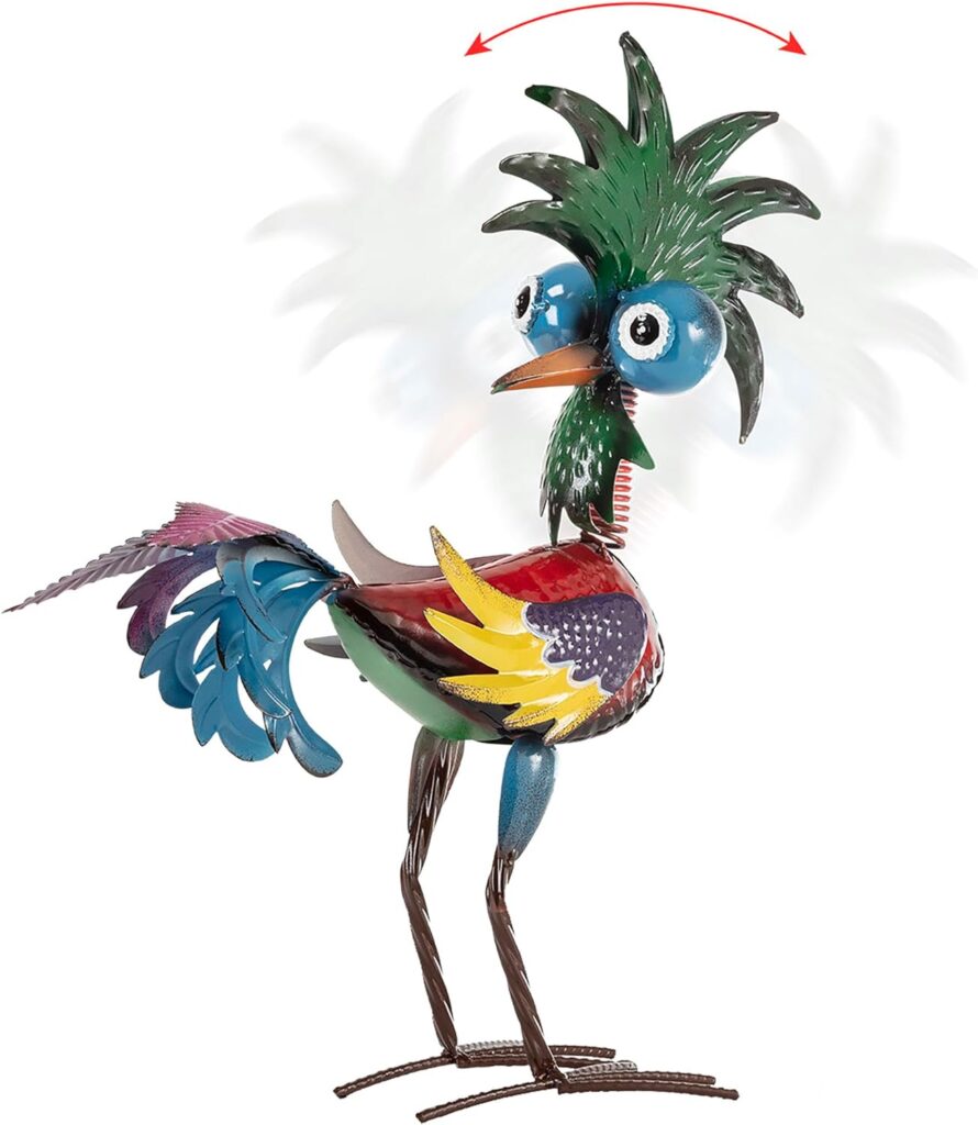 Alpine Corporation 19 Tall Indoor/Outdoor Wild Tropical Metal Rooster Yard Statue Decoration, Multicolor