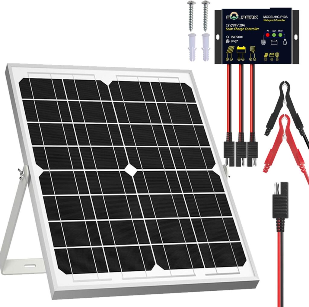 SOLPERK Solar Panel Kit 20W 12V, Solar Battery Trickle Charger Maintainer + Upgrade Controller + Adjustable Mount Bracket for Boat Car RV Motorcycle Marine Automotive