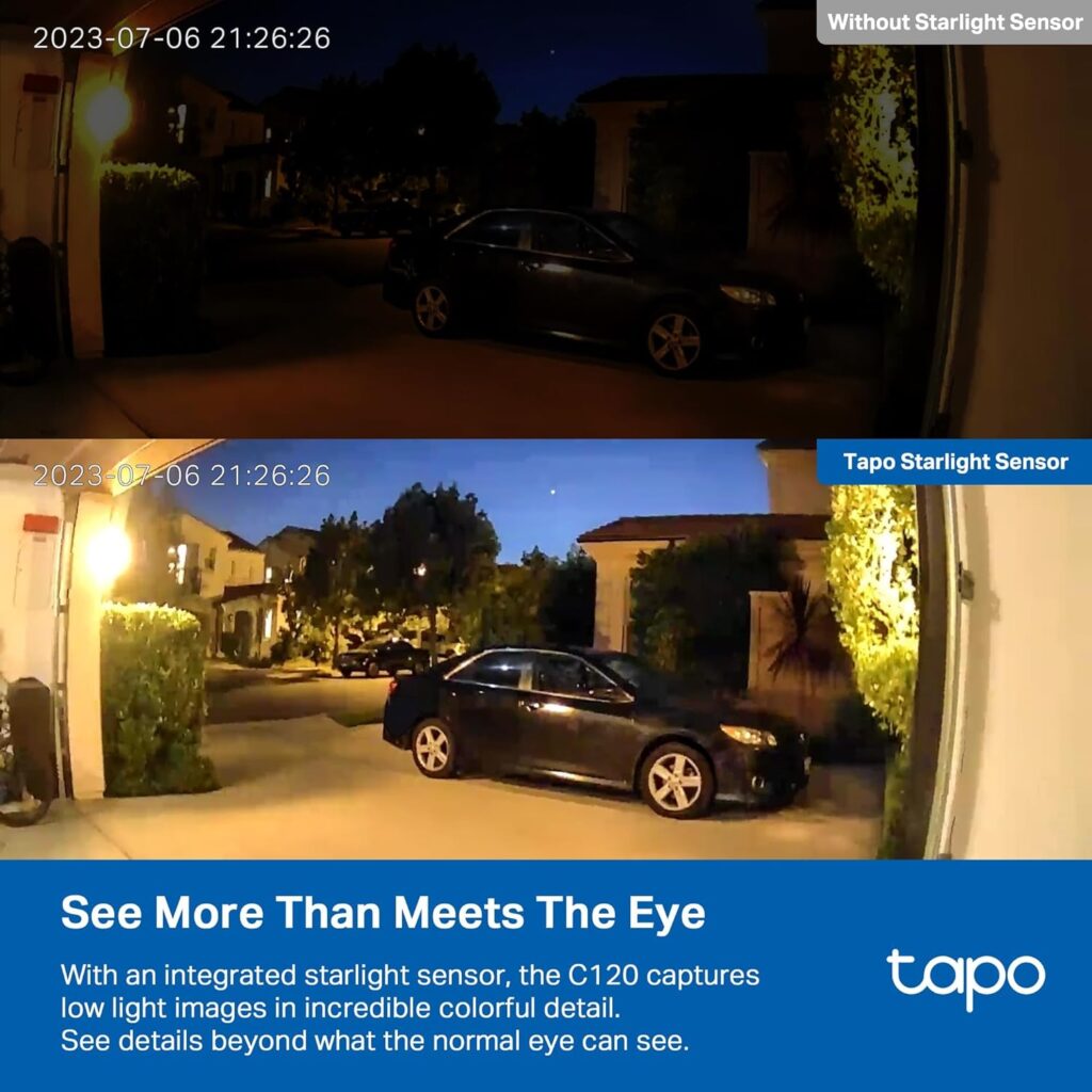 TP-Link Tapo 2K QHD Security Camera, Indoor/Outdoor, 𝟮𝟬𝟮𝟰 𝗣𝗖𝗠𝗮𝗴 𝗘𝗱𝗶𝘁𝗼𝗿𝘀 𝗖𝗵𝗼𝗶𝗰𝗲, Color Night Vision, Free Person/Pet/Vehicle Detection, Invisible IR Mode, SD Storage(Tapo C120)