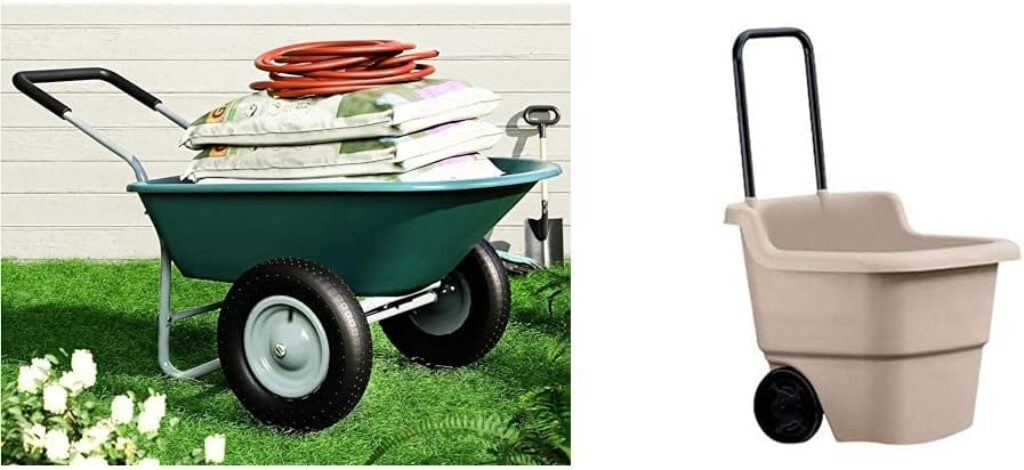 2 Wheel Wheelbarrow, 330 Pounds Capacity Yard Cart with Padded Handlebar, 14 Inch Pneumatic Tires for High Stability, Ideal for Moving Soil, Plant Shrub, Gardening Tool, Easy Assembly