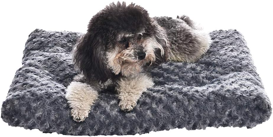 amazon basics machine washable plush pet bed and dog crate pad x small 23 x 18 x 25 inches gray