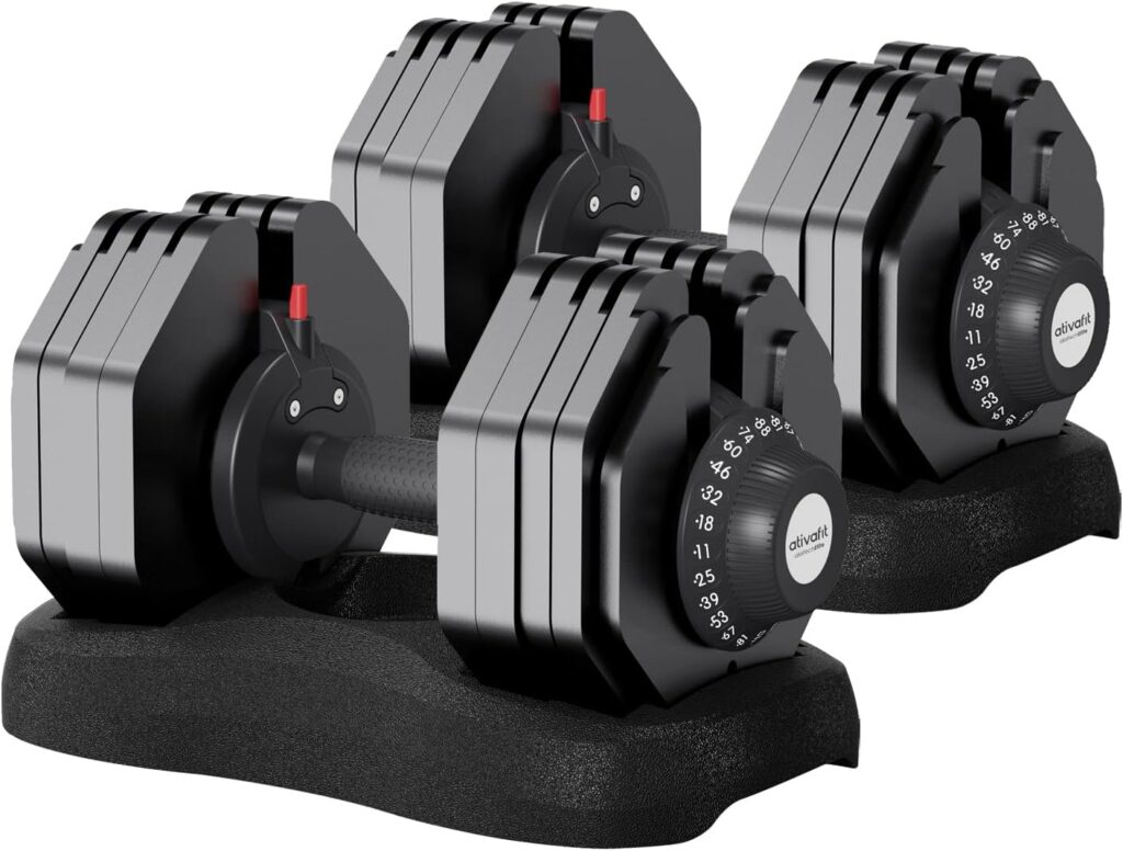Ativafit 27.5 LBS/66LBS/88LBS Adjustable Dumbbell Set with Anti-slip Handle 12 In 1 Quick Dial Adjustment Weights With Safety Locking Button Space Saving Strength Training for Full Body Home Gym Workout