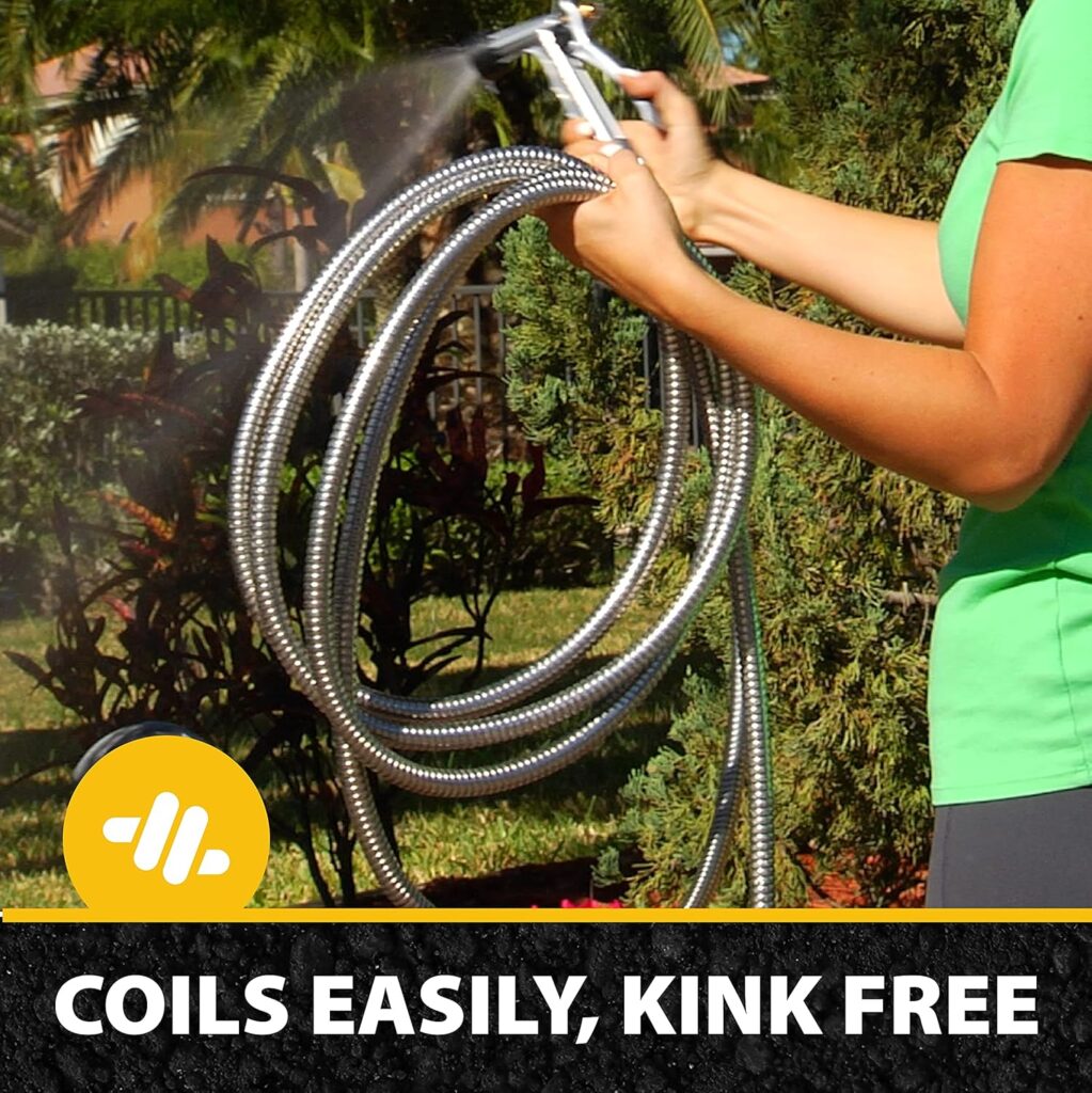 Bionic Steel Metal Garden Hose 50 Ft with Nozzle, 304 Stainless Steel Water Hose, 50 Ft Garden Hose Tough  Flexible, Lightweight, Crush Resistant Fittings, Kink  Tangle Free, Rust Proof - 2024 Model