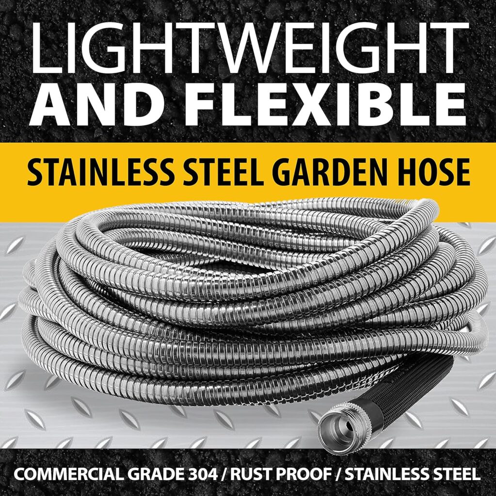 Bionic Steel Metal Garden Hose 50 Ft with Nozzle, 304 Stainless Steel Water Hose, 50 Ft Garden Hose Tough  Flexible, Lightweight, Crush Resistant Fittings, Kink  Tangle Free, Rust Proof - 2024 Model