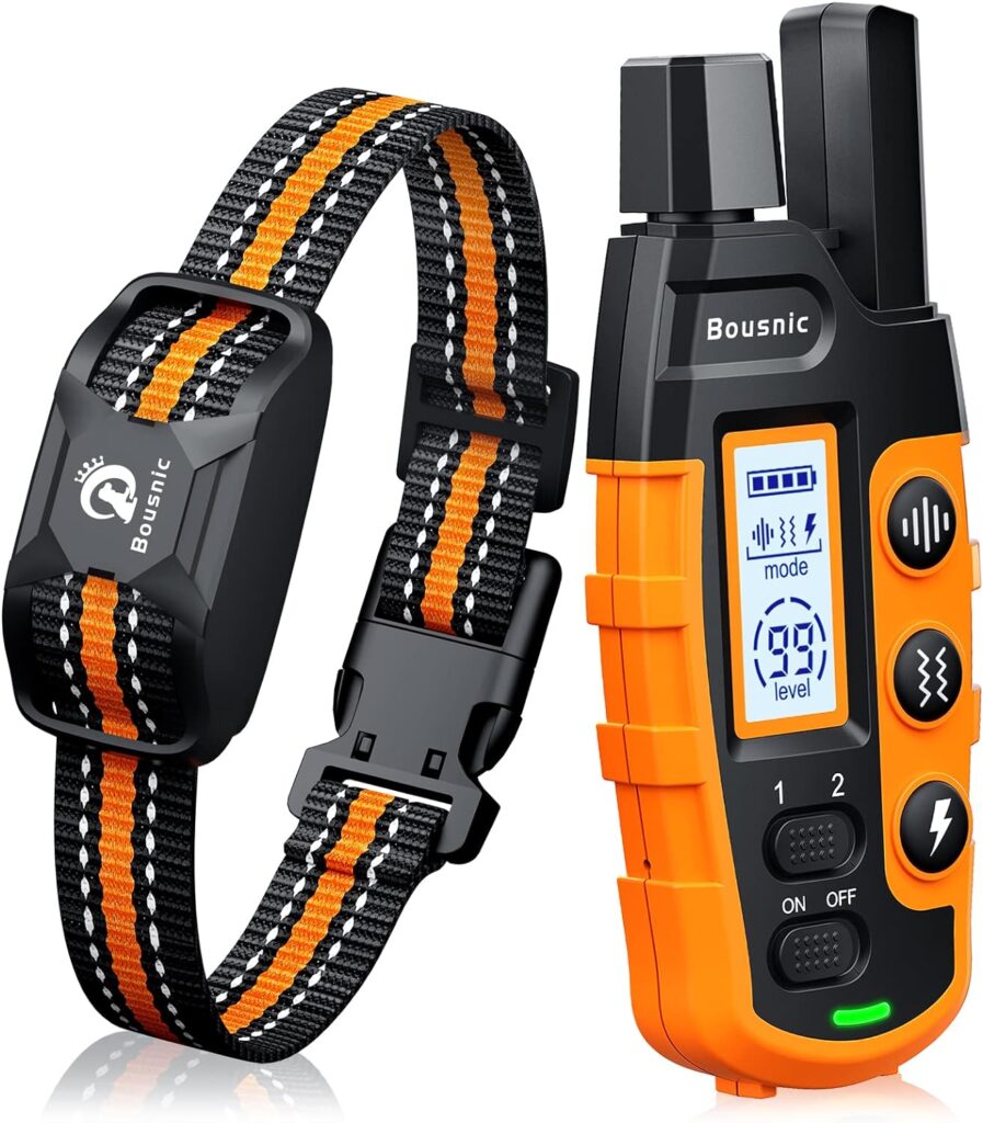 Bousnic Dog Shock Collar - 3300Ft Dog Training Collar with Remote for 5-120lbs Small Medium Large Dogs Rechargeable Waterproof e Collar with Beep (1-8), Vibration(1-16), Safe Shock(1-99) (Orange)