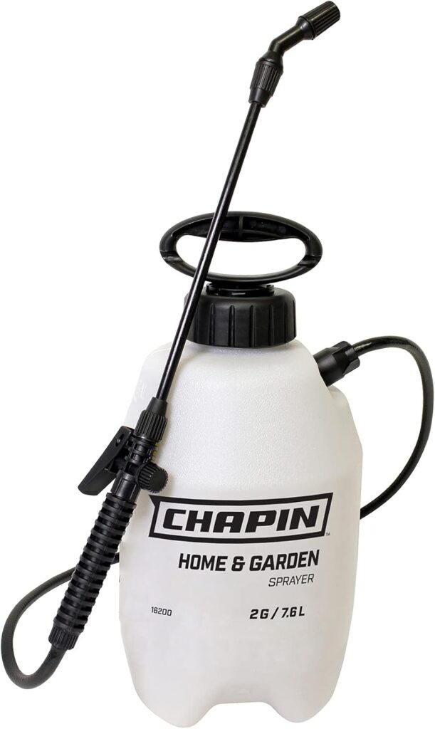 Chapin 16200 2-Gallon Made in USA Garden Pump Sprayer with Ergonomic Handle, Trigger Shut Off, Adjustable Cone Nozzle and in-Tank Filter, for Spraying Weeds, Insects, Fertilizers, Translucent White