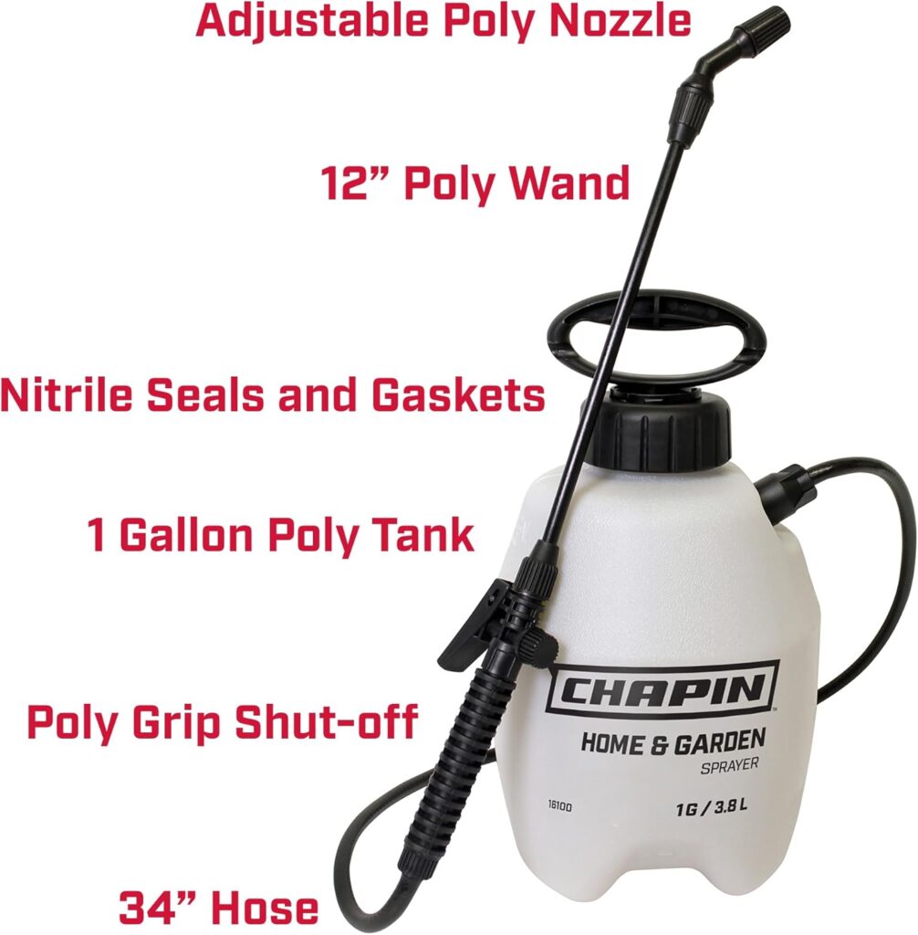 Chapin 16200 2-Gallon Made in USA Garden Pump Sprayer with Ergonomic Handle, Trigger Shut Off, Adjustable Cone Nozzle and in-Tank Filter, for Spraying Weeds, Insects, Fertilizers, Translucent White