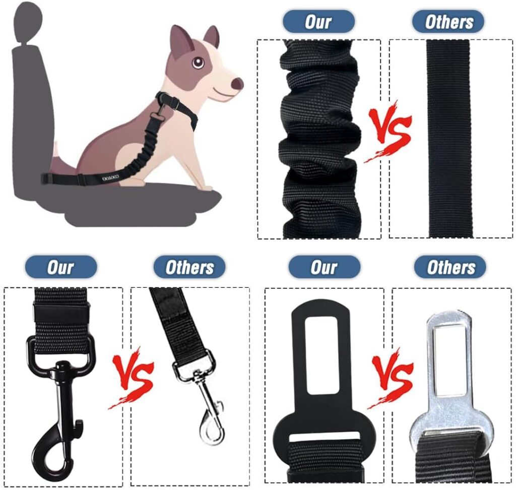 COOYOO Dog Seat Belt,3 Piece Set Retractable Dog Car Harness Adjustable Dog Seat Belt for Vehicle Nylon Pet Safety Seat Belts Heavy Duty  Elastic