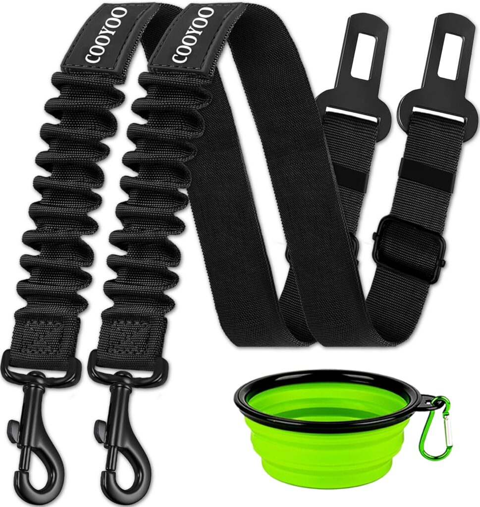 COOYOO Dog Seat Belt,3 Piece Set Retractable Dog Car Harness Adjustable Dog Seat Belt for Vehicle Nylon Pet Safety Seat Belts Heavy Duty  Elastic