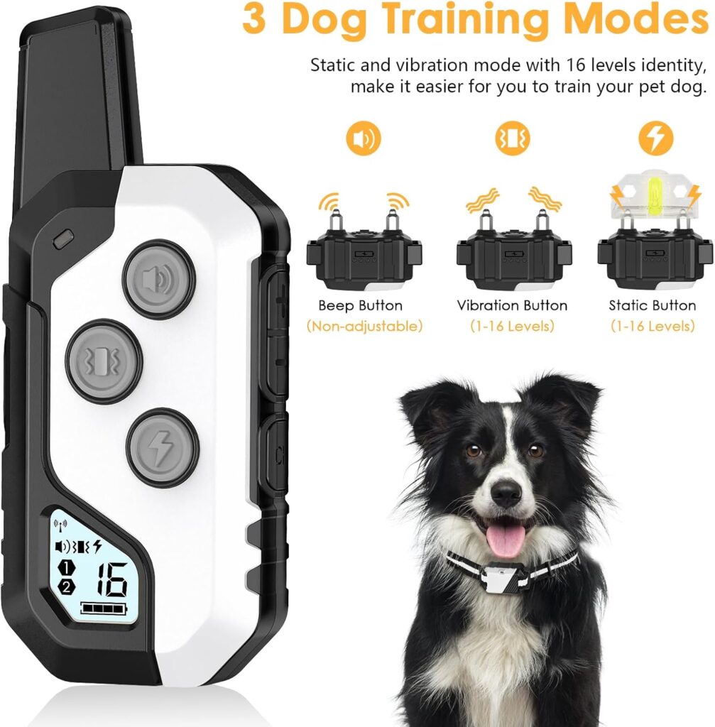 Dog Training Collar, IP67 Waterproof Dog Training Collar with Remote, 3 Training Modes, Static, Vibration and Beep, Rechargeable Electric Training Collar for Large Medium Small Dog