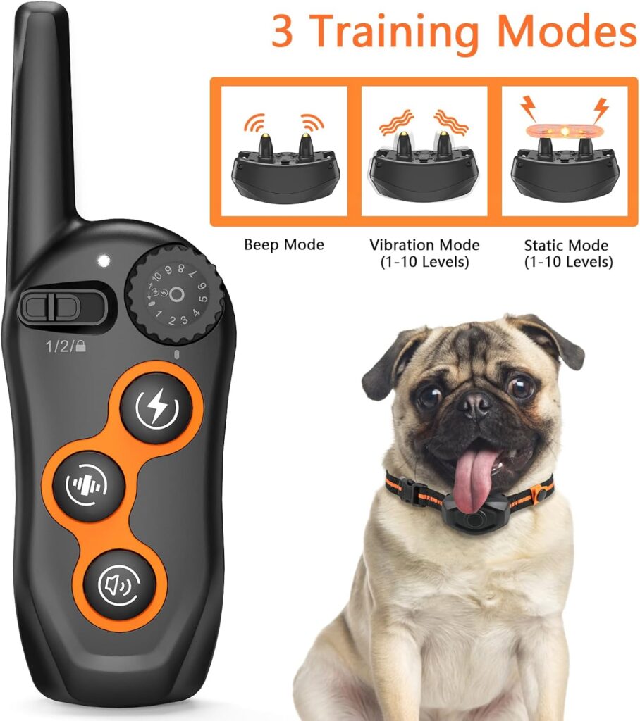 Dog Training Collar, IPX7 Waterproof Dog Training Collar with Remote Range 1300ft, 3 Training Modes, Beep, Static, Vibration, Rechargeable Electric Training Collar for Small Medium Large Dogs