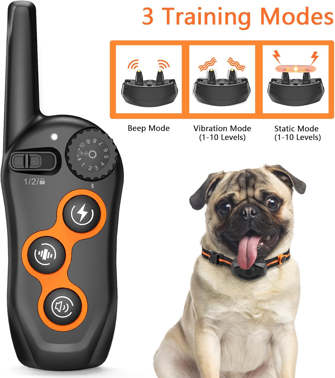 dog training collar ipx7 waterproof dog training collar with remote range 1300ft 3 training modes beep static vibration 1 1