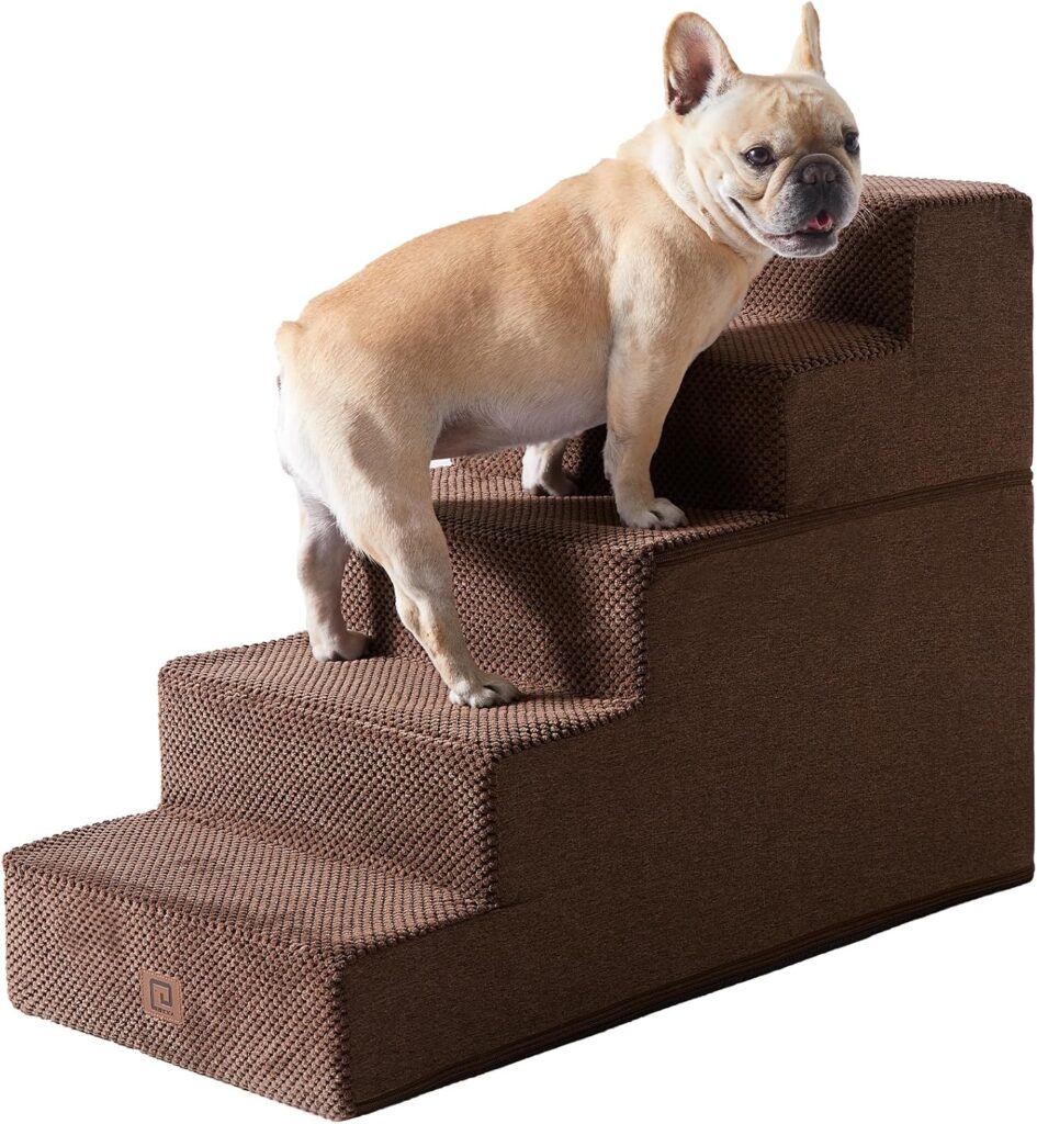 EHEYCIGA Dog Stairs for High Bed 22.5”H, 5-Step Dog Steps for Bed, Pet Steps for Small Dogs and Cats, Non-Slip Balanced Dog Indoor Ramp, Grey