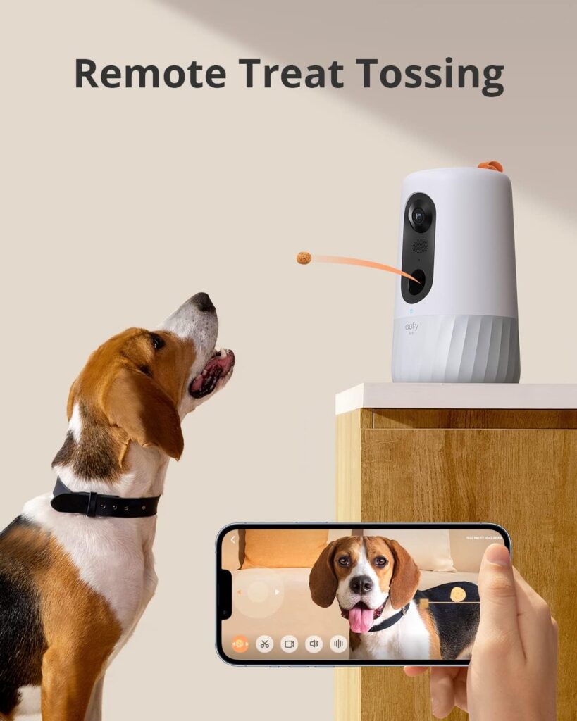 eufy 2K Pet Camera with Phone App, New 2023, 360° View, On-Device AI Tracking, Dog Camera with Treat Dispenser, 2-Way Audio, Doggy Diary, Bark Alerts, Local Storage, No Monthly Fee