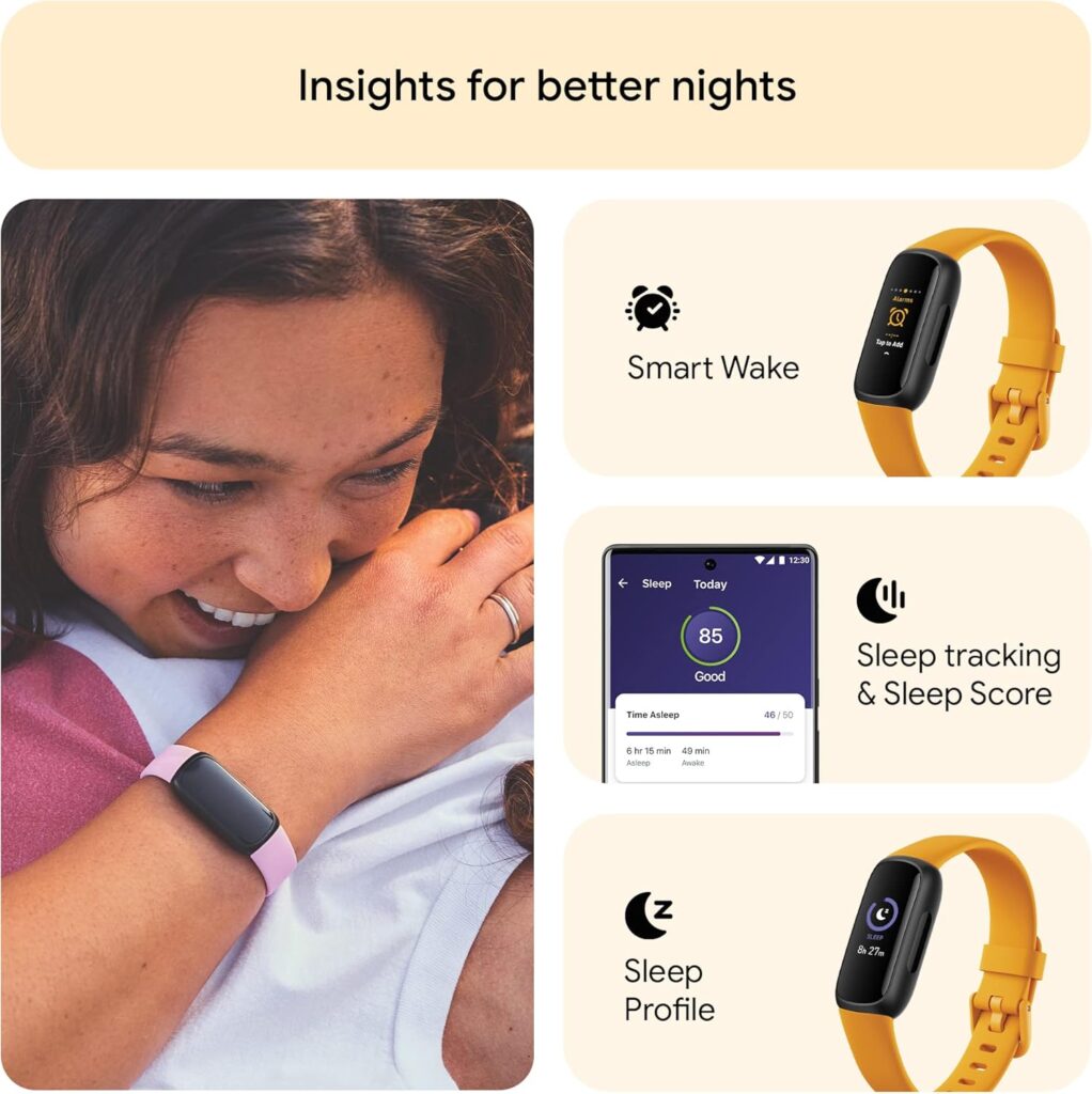 Fitbit Inspire 3 Health -Fitness-Tracker with Stress Management, Workout Intensity, Sleep Tracking, 24/7 Heart Rate and more, Midnight Zen/Black One Size (S  L Bands Included)