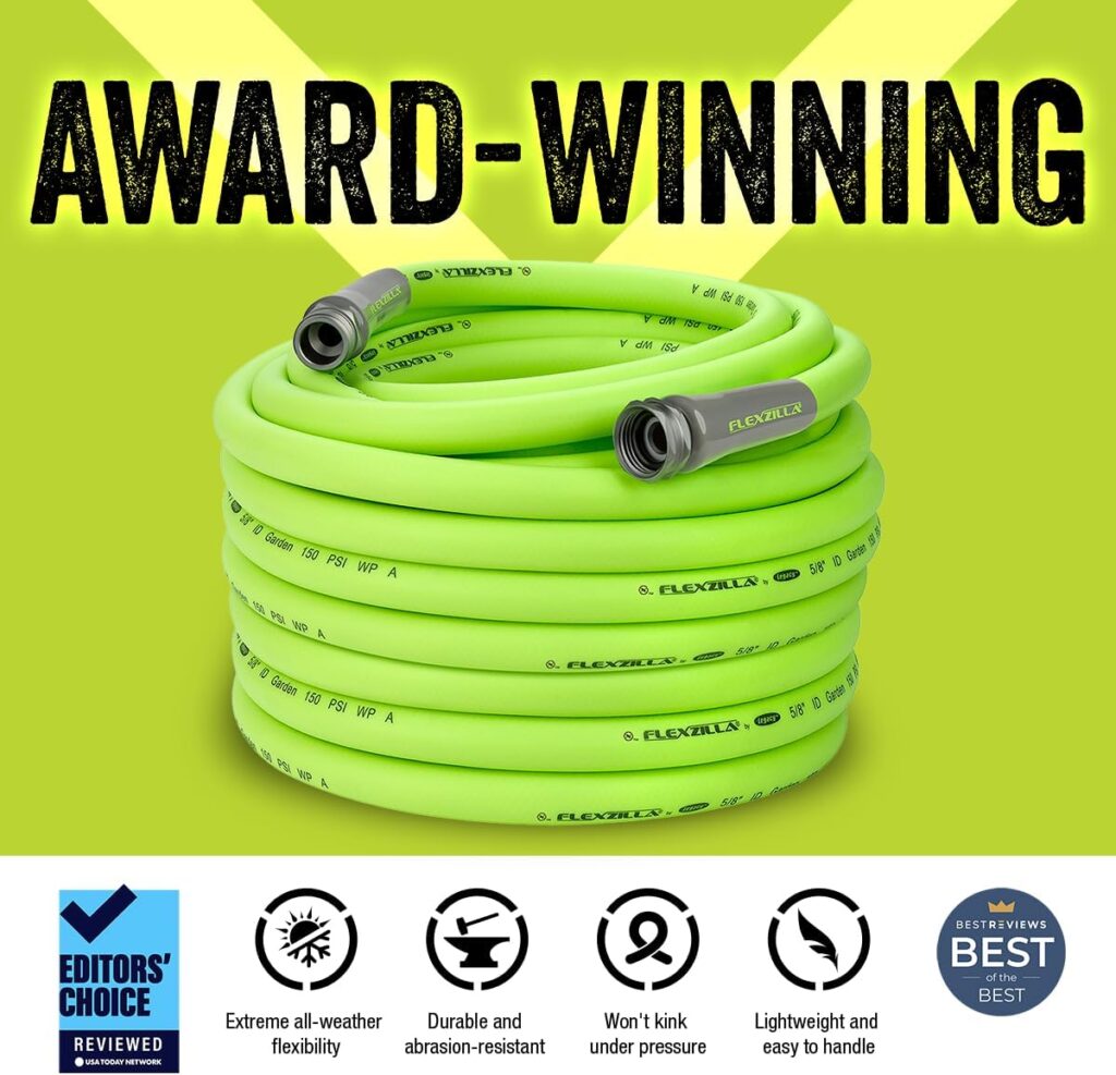Flexzilla Garden Hose 5/8 in. x 50 ft, Heavy Duty, Lightweight, Drinking Water Safe, ZillaGreen - HFZG550YW-E