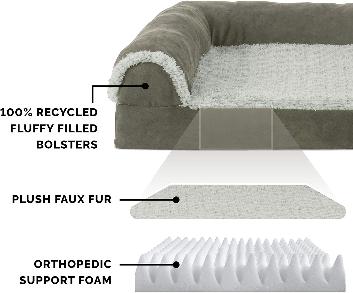 furhaven orthopedic dog bed for large dogs w removable bolsters washable cover for dogs up to 95 lbs two tone plush faux 2