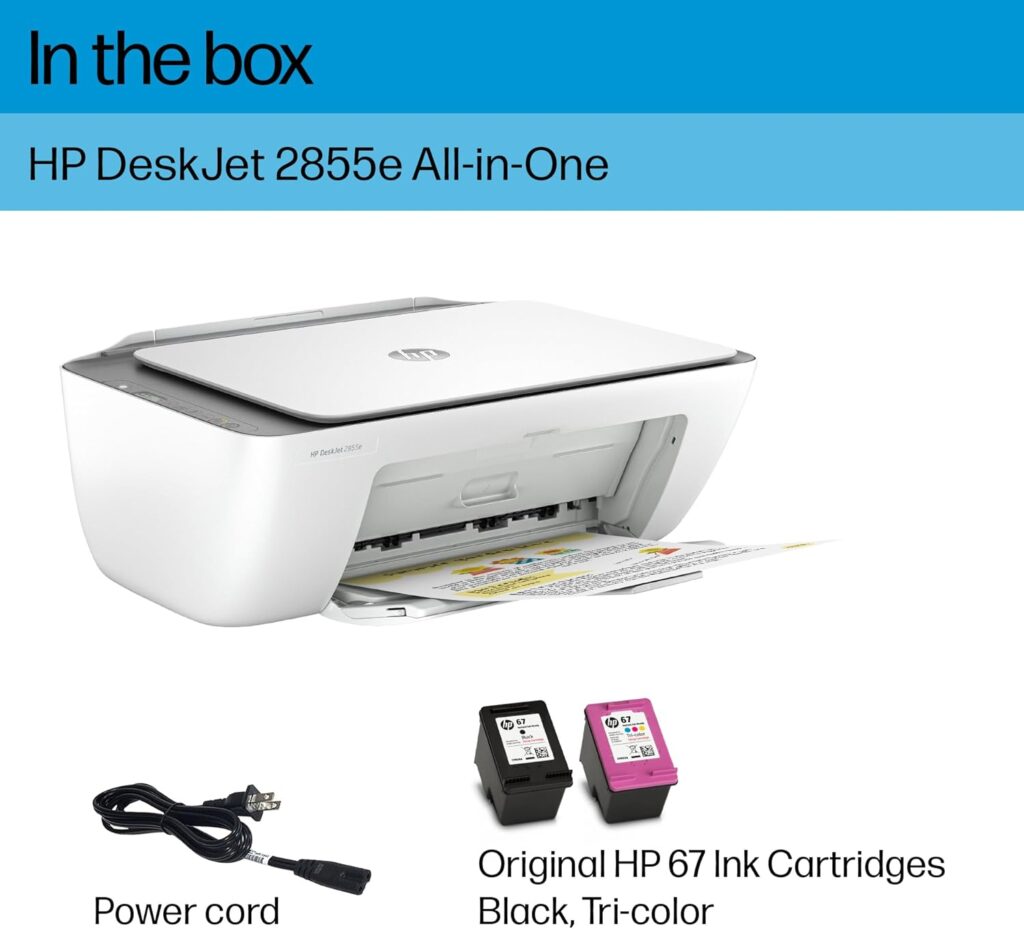 HP DeskJet 2855e Wireless All-in-One Color Inkjet Printer, Scanner, Copier, Best-for-home, 3 months of ink included (588S5A)