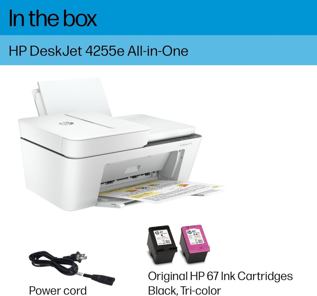 HP DeskJet 4255e Wireless All-in-One Color Inkjet Printer, Scanner, Copier, Best-for-home, 3 months of ink included (588S6A)