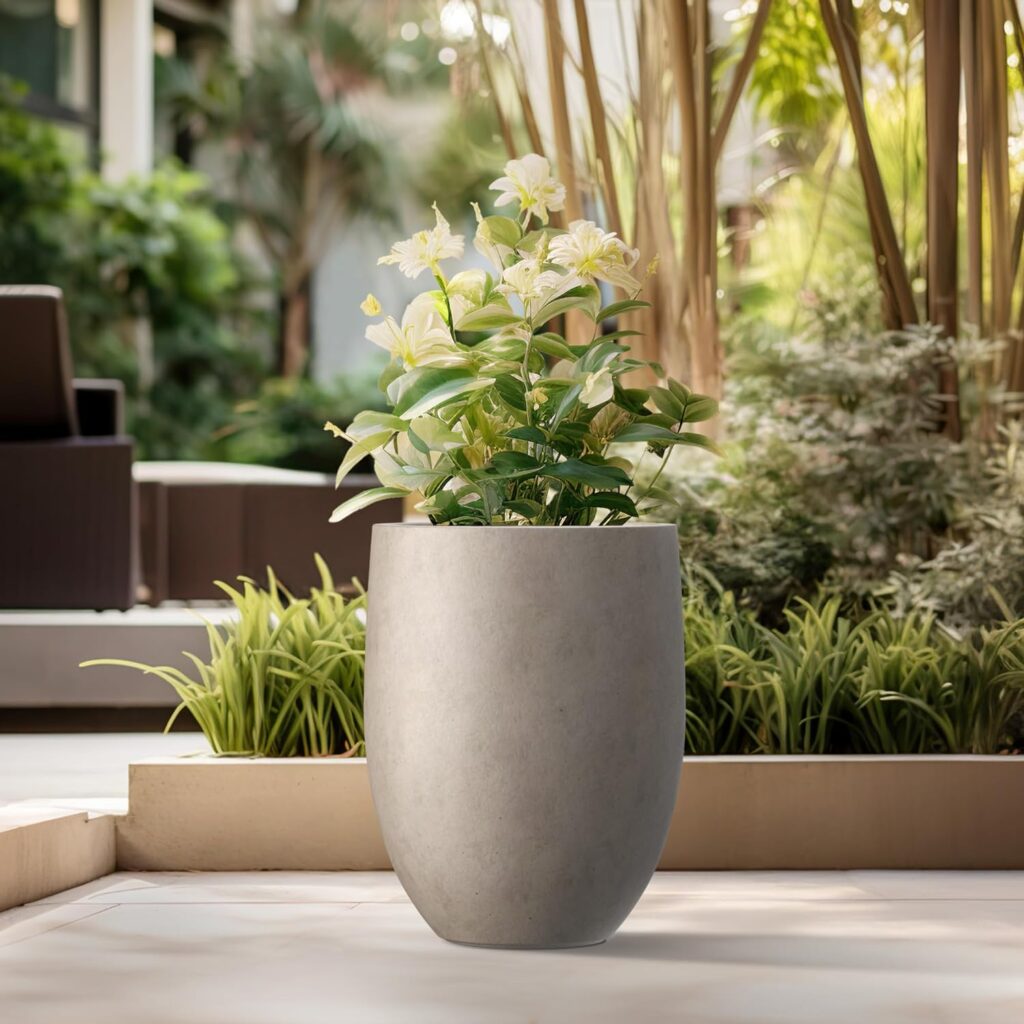 Kante 21.7 H Weathered Concrete Tall Planter, Large Outdoor Indoor Decorative Pot with Drainage Hole and Rubber Plug, Modern Round Style for Home and Garden