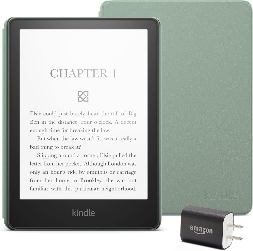 Kindle Paperwhite Essentials Bundle including Kindle Paperwhite (16 GB) - Agave Green - Without Lockscreen Ads, Leather Cover - Agave Green, and Power Adapter