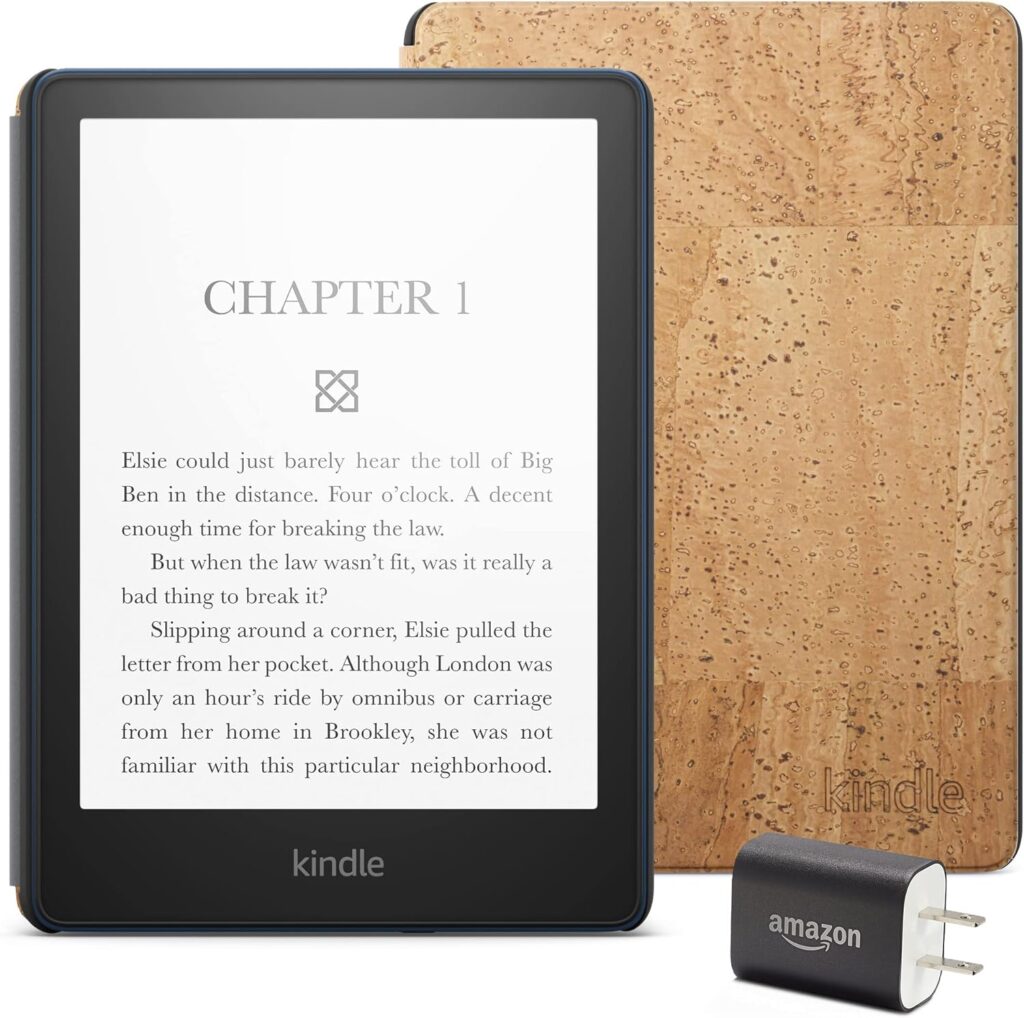 Kindle Paperwhite Essentials Bundle including Kindle Paperwhite (16 GB) Without Lockscreen Ads, Cork Cover - Light, and Power Adapter