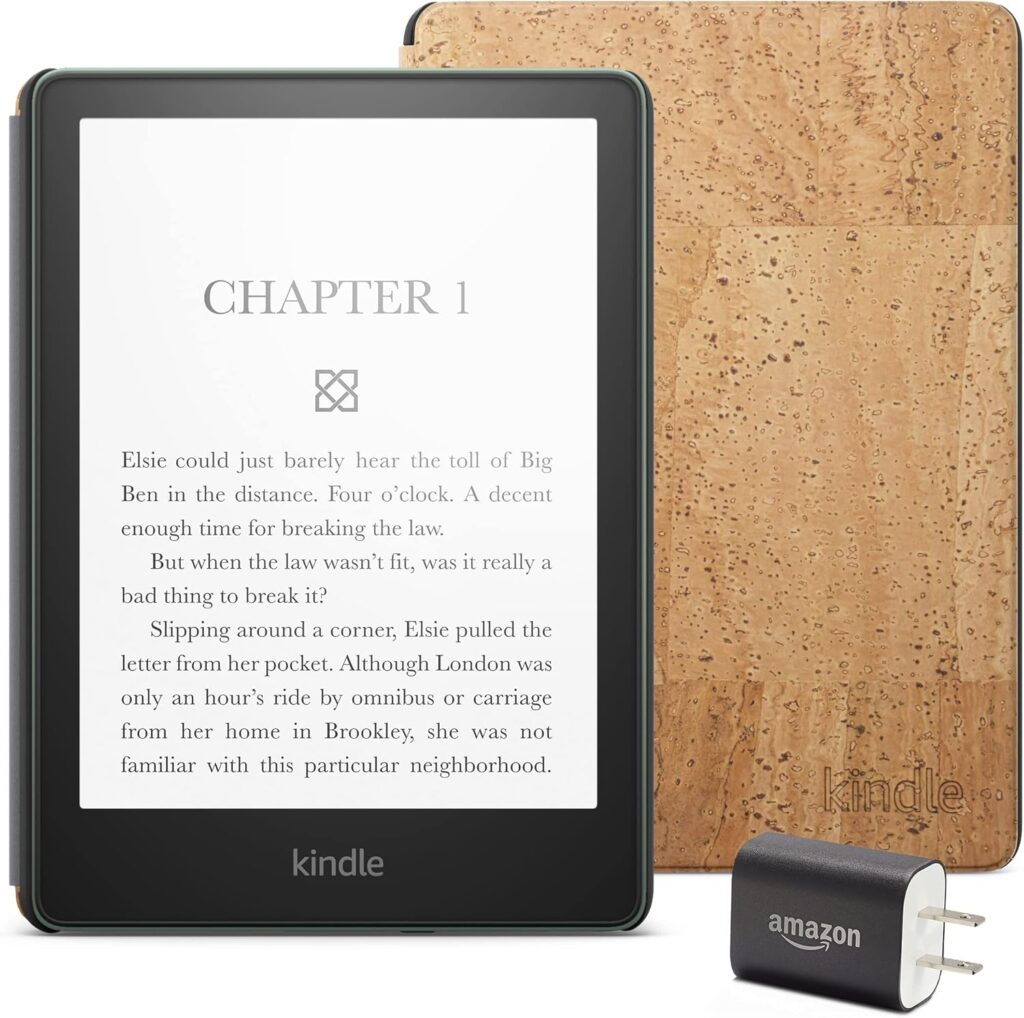 Kindle Paperwhite Essentials Bundle including Kindle Paperwhite (16 GB) Without Lockscreen Ads, Cork Cover - Light, and Power Adapter