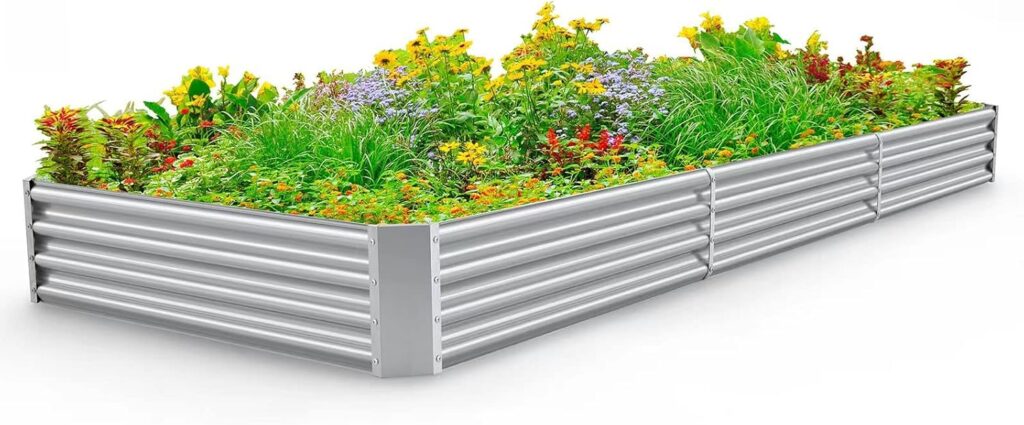 Land Guard 12×4×1ft Galvanized Raised Garden Bed Kit for Vegetables, Galvanized Super Large Metal Planter Raised Garden Boxes Outdoor(359 Gallon Capacity)…