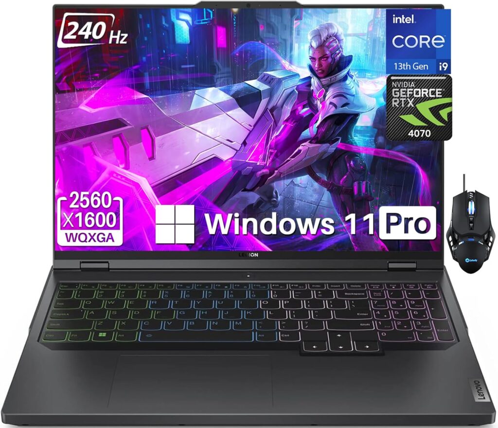 Lenovo 2024 Newest Legion Pro 5i Gaming Laptop, 16-inch WQXGA 240Hz Display, Intel 24-Core i9-13900HX, 64GB DDR5 RAM, 2TB SSD, NVIDIA GeForce RTX 4070, RGB Backlit KB, HDMI, Wi-Fi 6, Windows 11 Pro