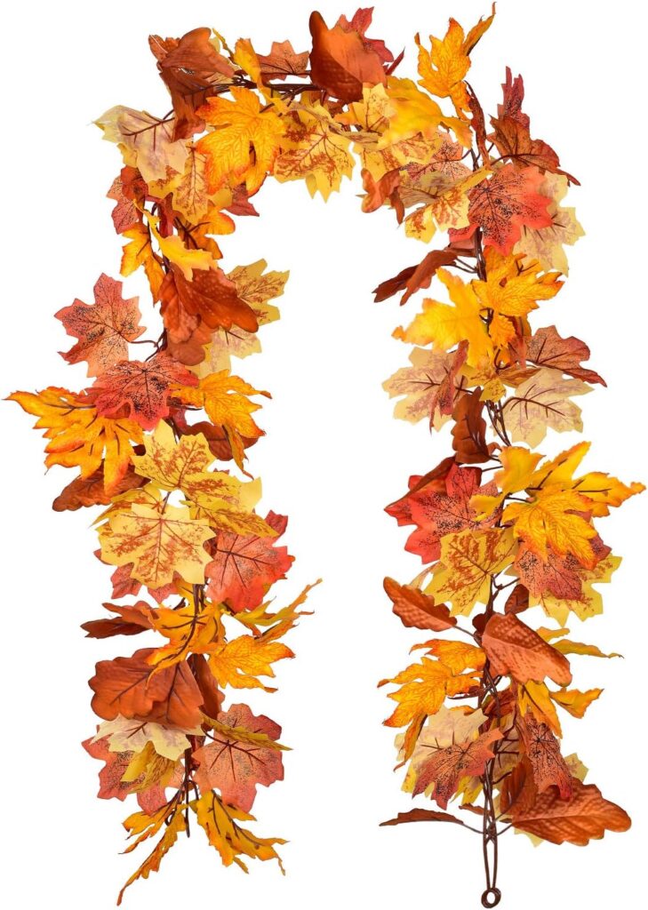 Lvydec 2 Pack Fall Maple Garland - 5.9ft/Piece Artificial Fall Foliage Garland Colorful Autumn Decor for Home Wedding Party (Mixed Color)