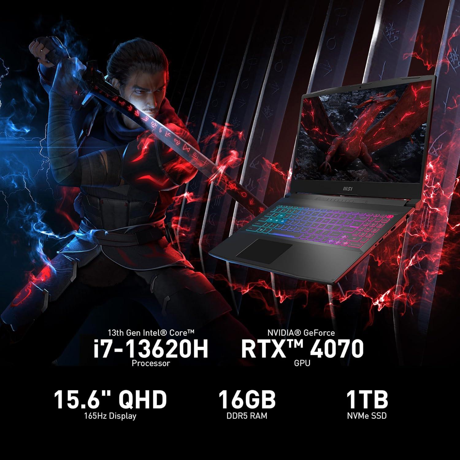 msi katana 15 156 165hz qhd gaming laptop intel core i7 13620h nvidia geforce rtx 4070 16gb ddr5 1tb nvme ssd cooler boo 1