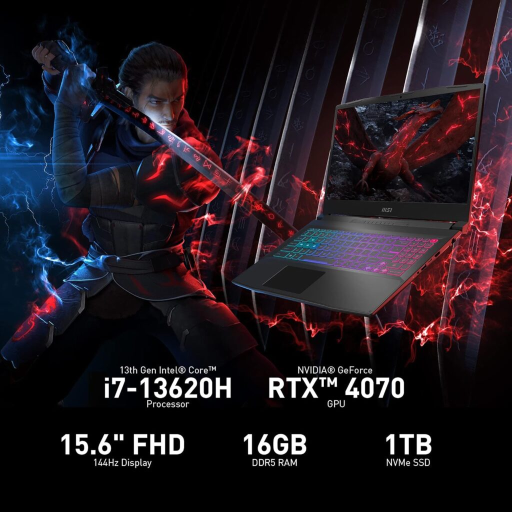 MSI Katana 15 15.6” 165Hz QHD Gaming Laptop: Intel Core i7-13620H, NVIDIA Geforce RTX 4070, 16GB DDR5, 1TB NVMe SSD, Cooler Boost 5, Win 11: Black B13VGK-2000US