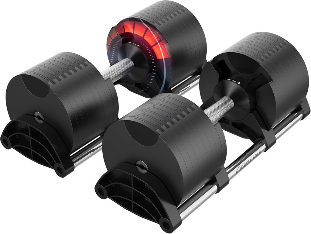 NUOBELL Adjustable Dumbbells Pair 5-80 lbs : the Adjustable Dumbbell Set to Replace 16 Sets of Dumbbells. Add Nuobell Dumbbells 80lb and Free Weights to Your Home Gym. Just Twist the Handle to Adjust and Start Your Exercise.