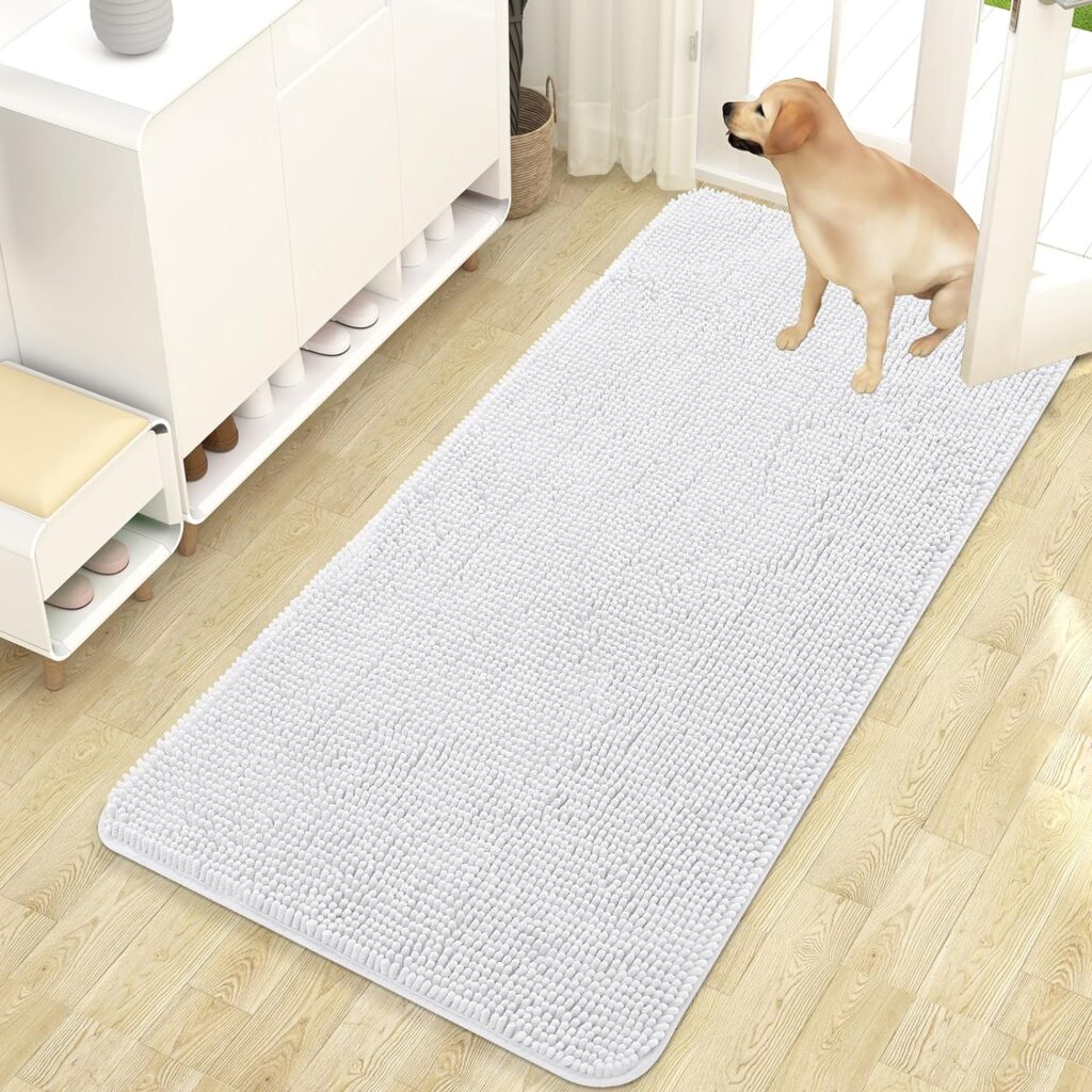 OLANLY Dog Door Mat for Muddy Paws 30x20, Absorbs Moisture and Dirt, Absorbent Non-Slip Washable Mat, Quick Dry Chenille, Mud Mat for Dogs, Entry Indoor Door Mat for Inside Floor, Grey