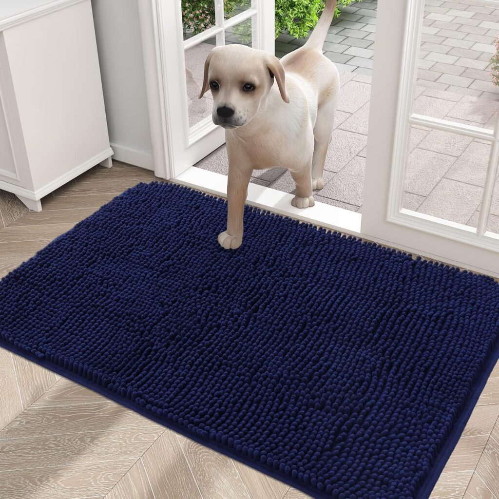 OLANLY Dog Door Mat for Muddy Paws 30x20, Absorbs Moisture and Dirt, Absorbent Non-Slip Washable Mat, Quick Dry Chenille, Mud Mat for Dogs, Entry Indoor Door Mat for Inside Floor, Grey