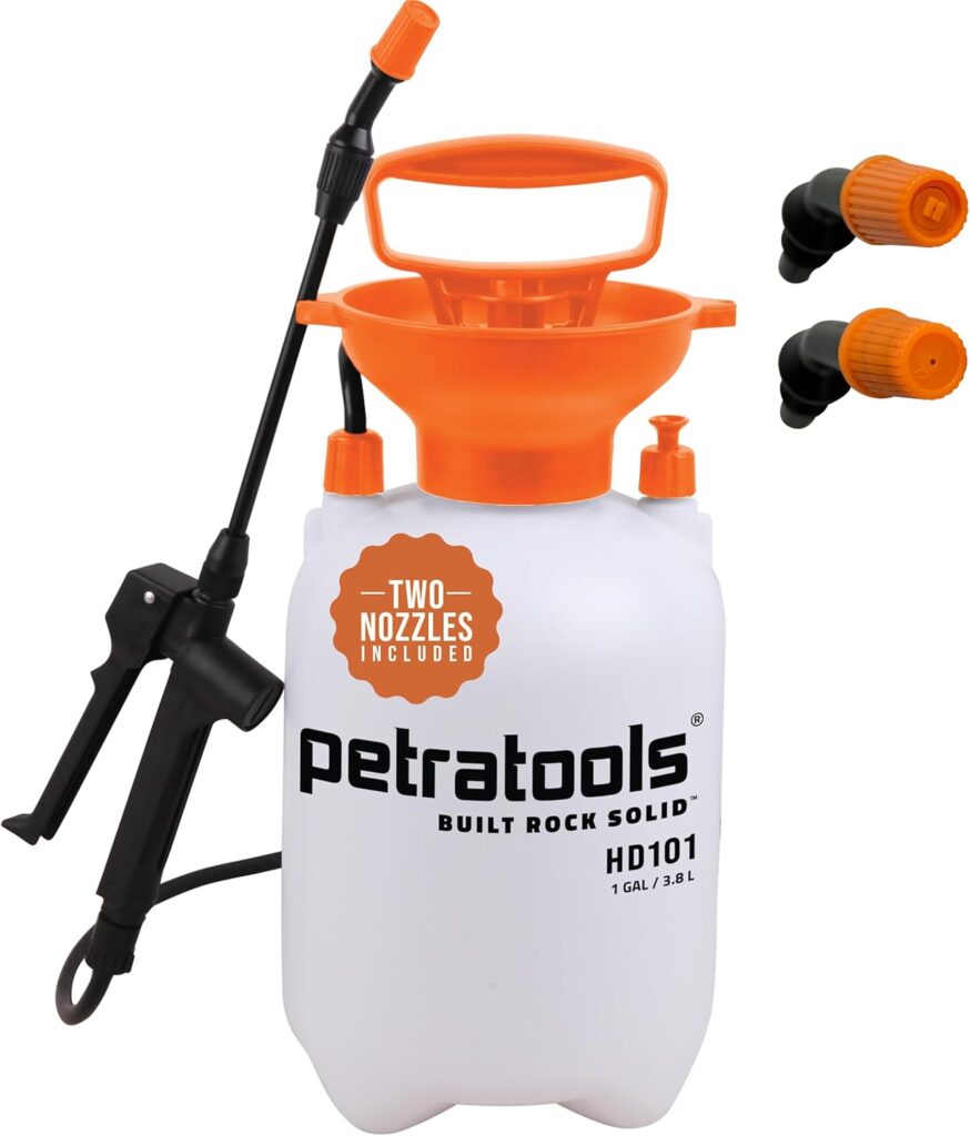 Petra 1 Gallon Pump Sprayer - HD101 Garden Sprayer with 2 Nozzles Included, Pump Spray Bottle, Weed Sprayer, Water Sprayer, Plant Sprayer, Pressure Sprayer Heavy Duty Hand Pump Sprayer