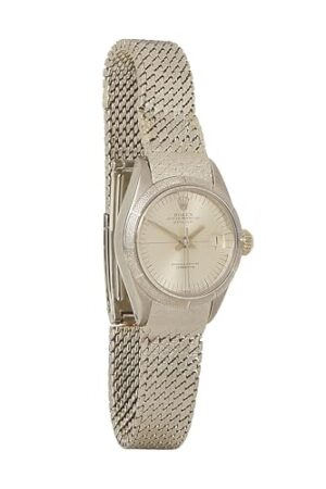 Rolex, Pre-Loved 18K White Gold Engine Turn Bezel Datejust 6900 26mm, Silver
